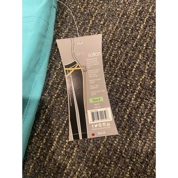 NWT Slim Satin by Multiples $59 Blue capris tummy control women’s pants - Picture 3 of 9